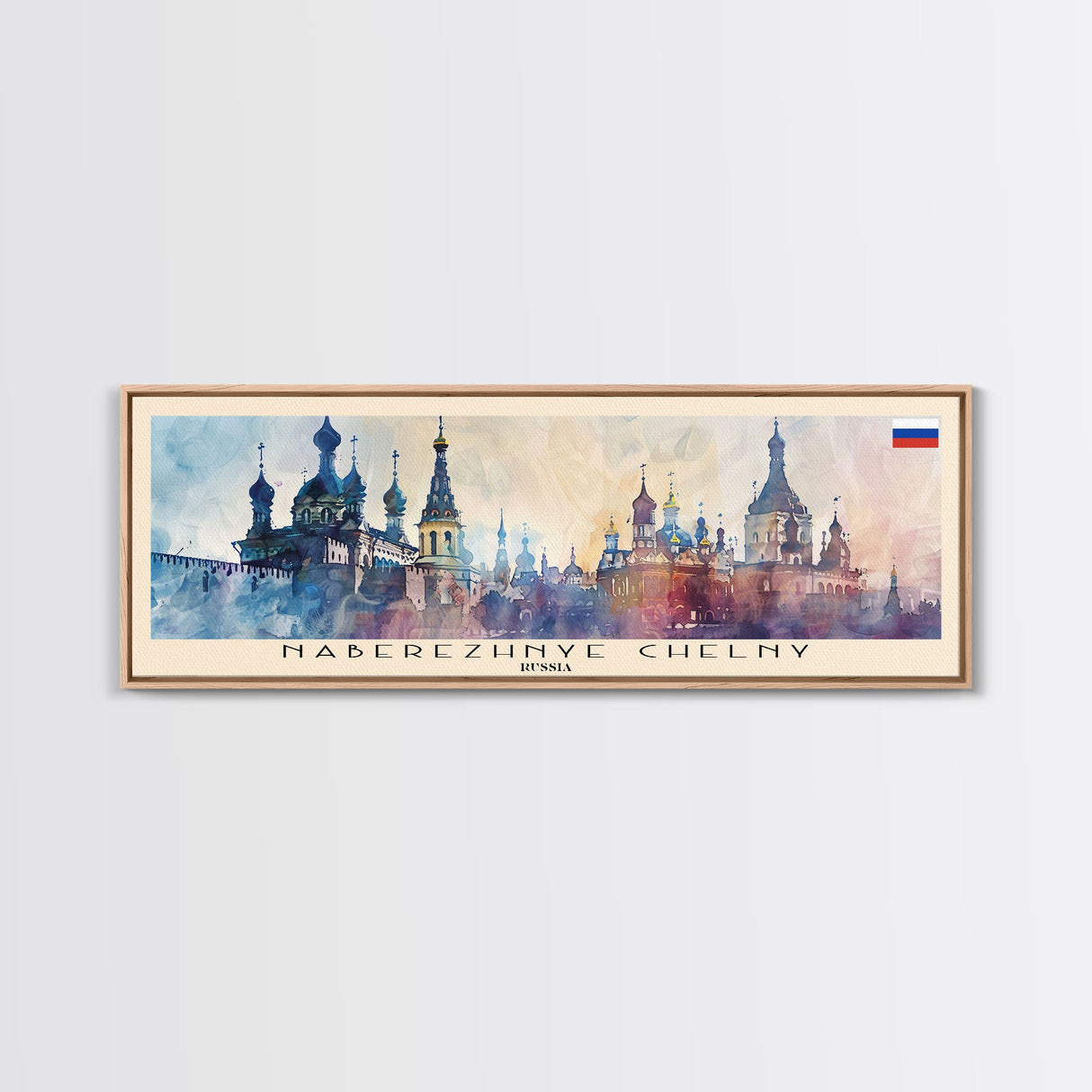 Naberezhnye Russia Travel Art, City Art, Framed Canvas Print or Metal Wall Art, Europe Travel Poster, Panoramic Wall Art, Extra Wide Wall Art