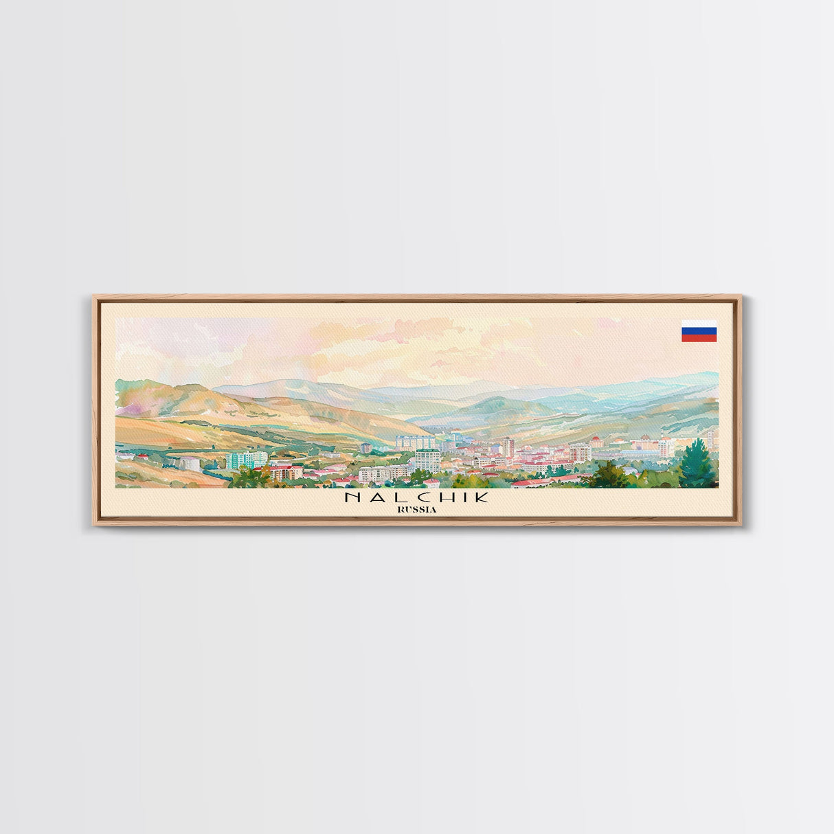 Nalchik Russia Panoramic Travel Poster, Framed Canvas Print or Metal Wall Art, Travel Art, Home Decor, Panoramic Painting, Midcentury Art