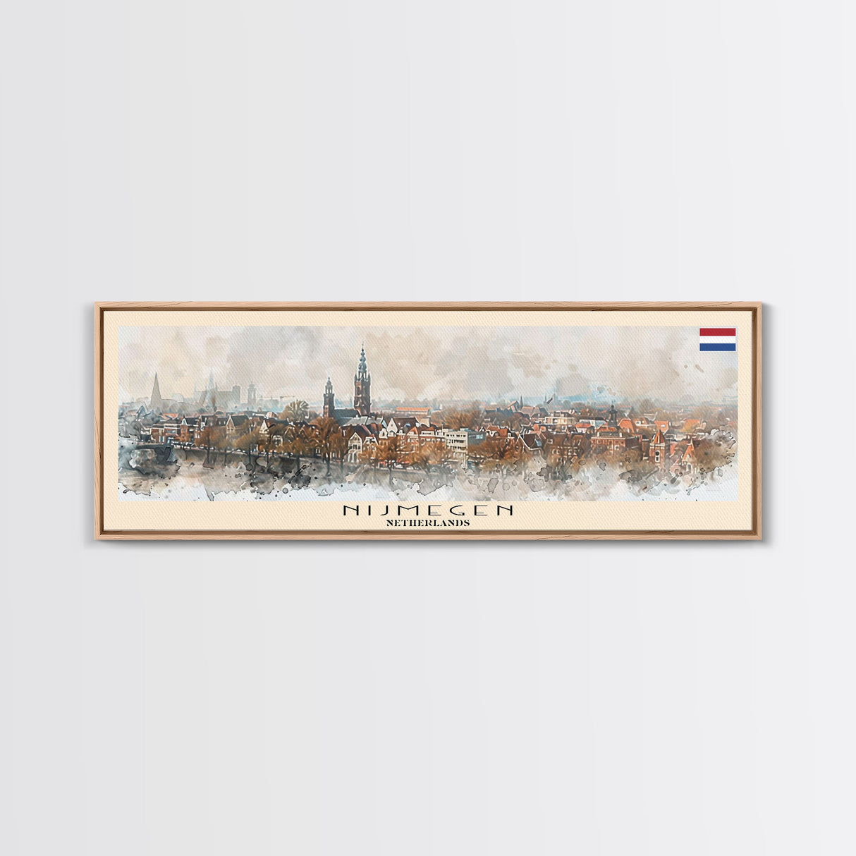 Nijmegen Netherlands Panoramic Travel Poster, Framed Canvas Print or Metal Wall Art, Travel Art, Home Decor, Panoramic Painting, Midcentury Art