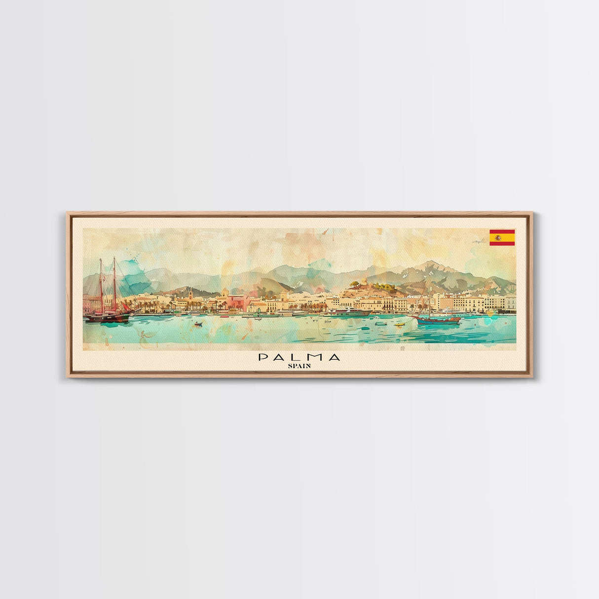 Palma Spain Travel Art, City Art, Framed Canvas Print or Metal Wall Art, Europe Travel Poster, Panoramic Wall Art, Extra Wide Wall Art