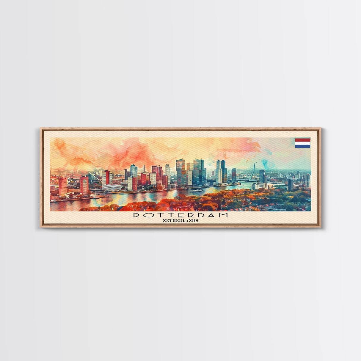 Rotterdam Netherlands Wall Art, Panoramic Travel Poster, Panoramic Framed Canvas Print, City Wall Art, Wall Hanging Home Decor, Travel Art