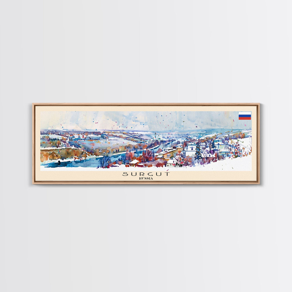 Surgut Russia Panoramic Travel Poster, Framed Canvas Print or Metal Wall Art, Travel Art, Home Decor, Panoramic Painting, Midcentury Art