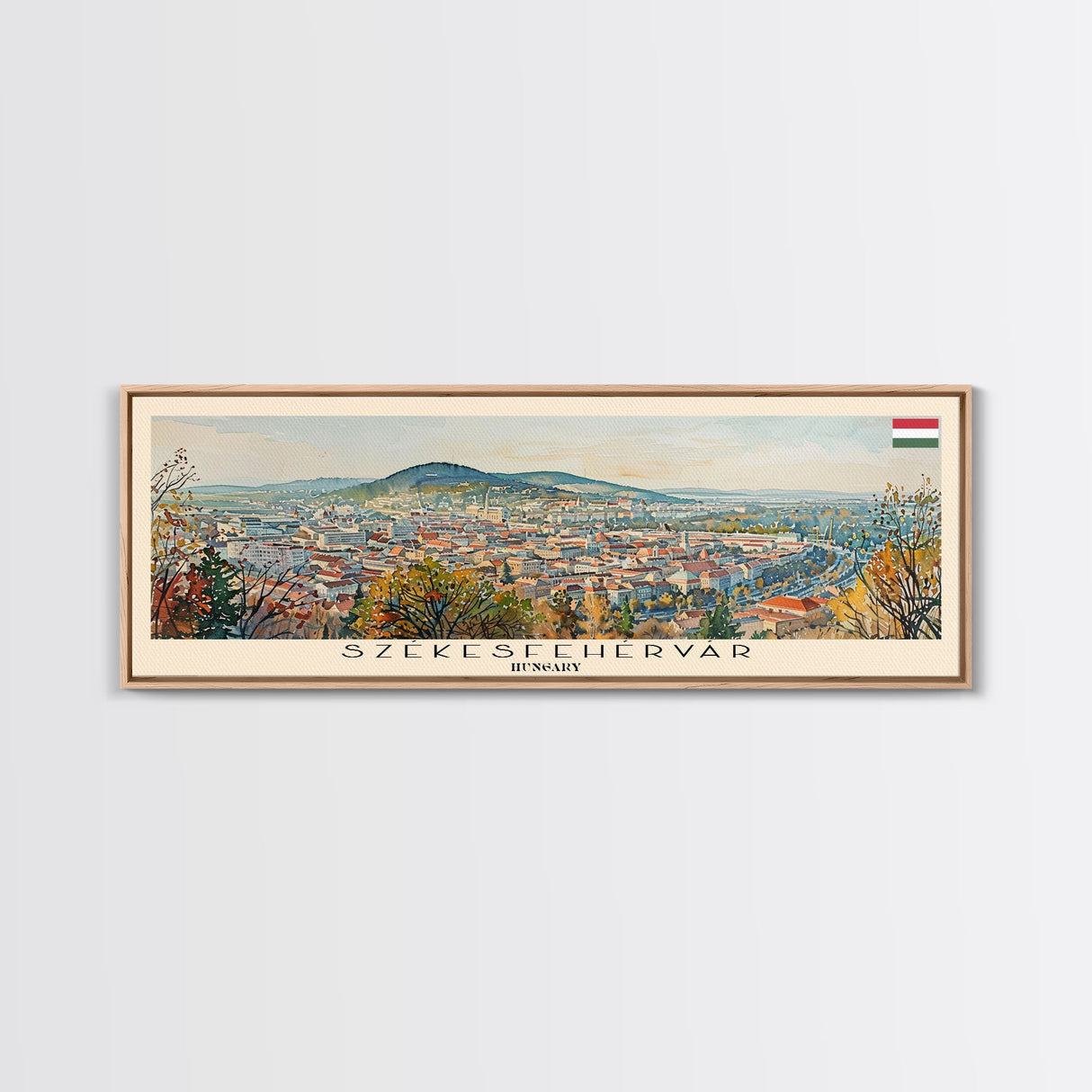 Szkesfehervar Hungary Panoramic Travel Poster, Framed Canvas Print or Metal Wall Art, Travel Art, Home Decor, Panoramic Painting, Midcentury Art