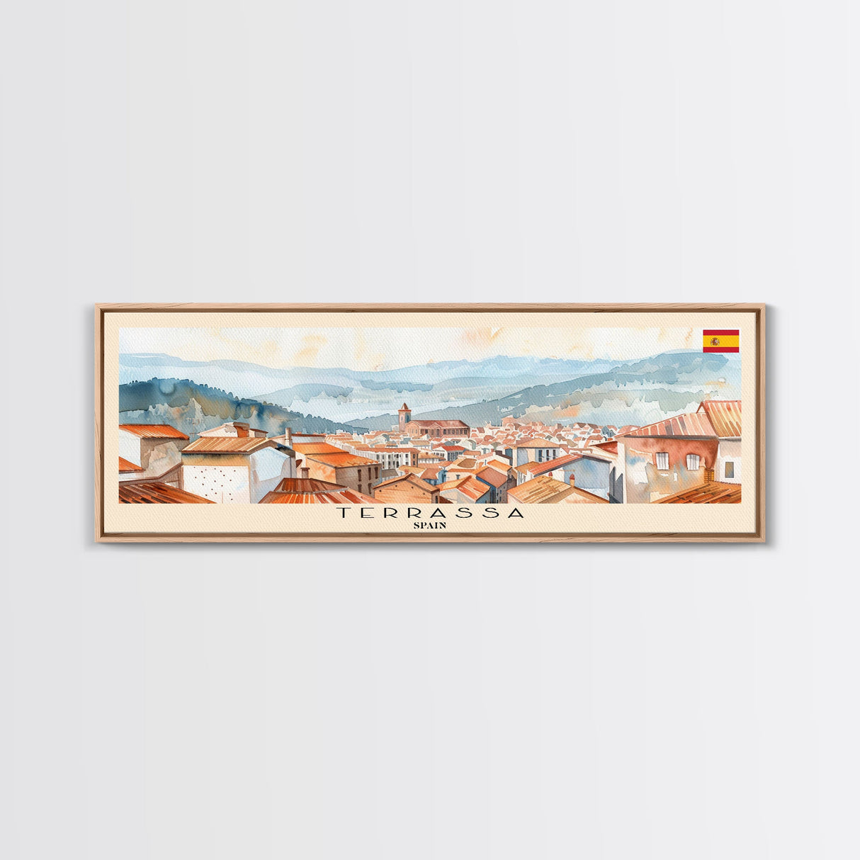 Terrassa Spain Wall Art, Panoramic Travel Poster, Panoramic Framed Canvas Print, City Wall Art, Wall Hanging Home Decor, Travel Art