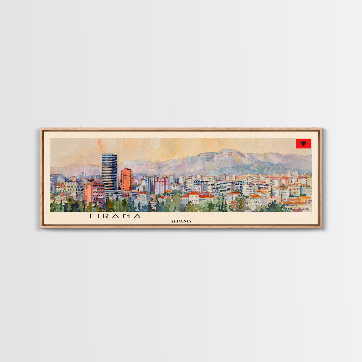 Tirana Albania Travel Art, City Art, Framed Canvas Print or Metal Wall Art, Europe Travel Poster, Panoramic Wall Art, Extra Wide Wall Art