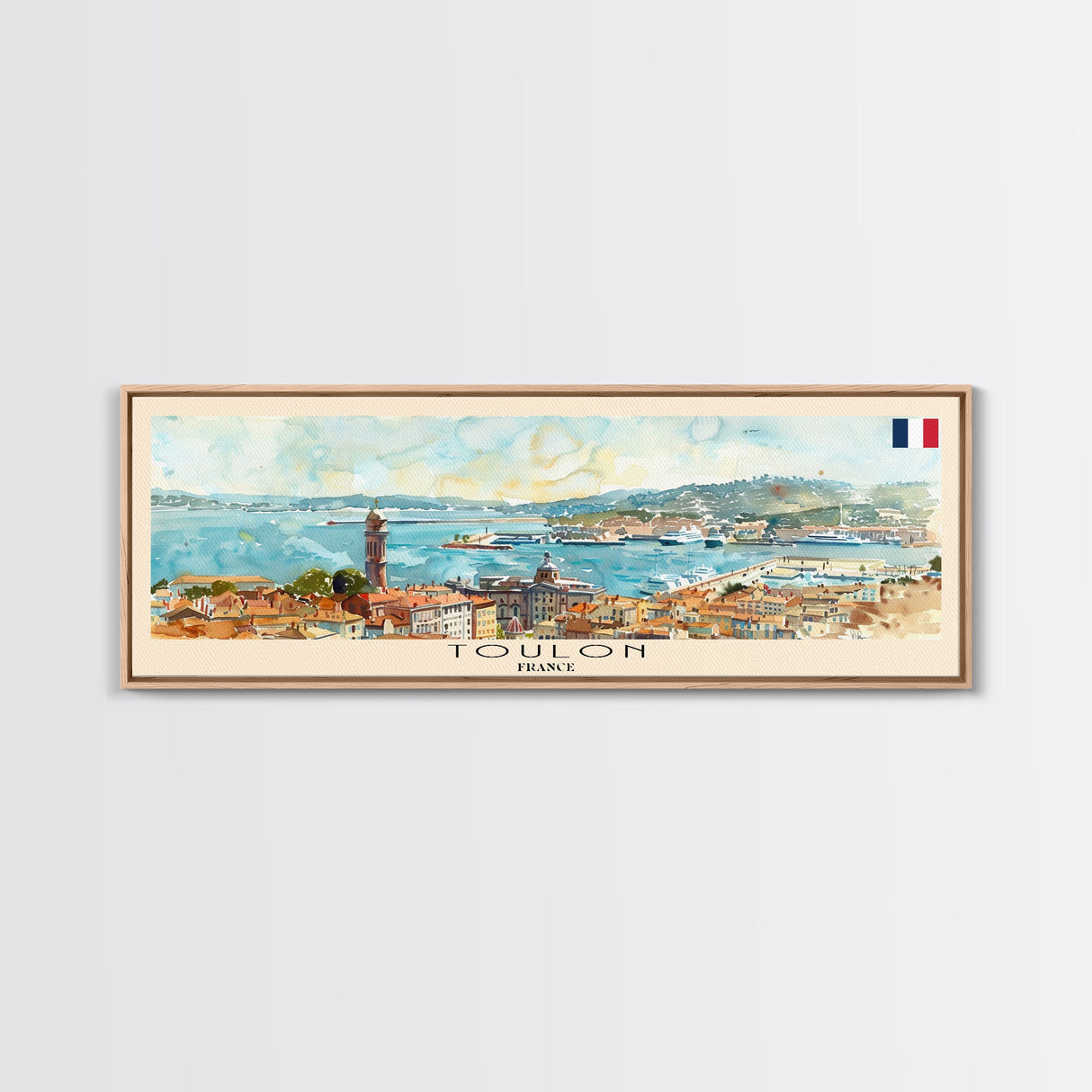 Toulon France Panoramic Travel Poster, Framed Canvas Print or Metal Wall Art, Travel Art, Home Decor, Panoramic Painting, Midcentury Art