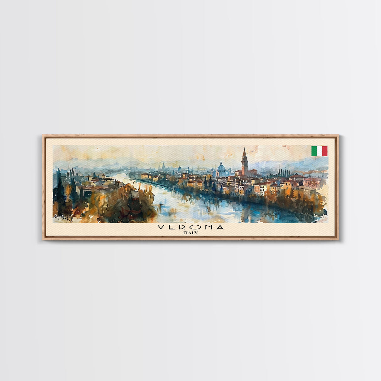 Verona Italy Travel Art, City Art, Framed Canvas Print or Metal Wall Art, Europe Travel Poster, Panoramic Wall Art, Extra Wide Wall Art