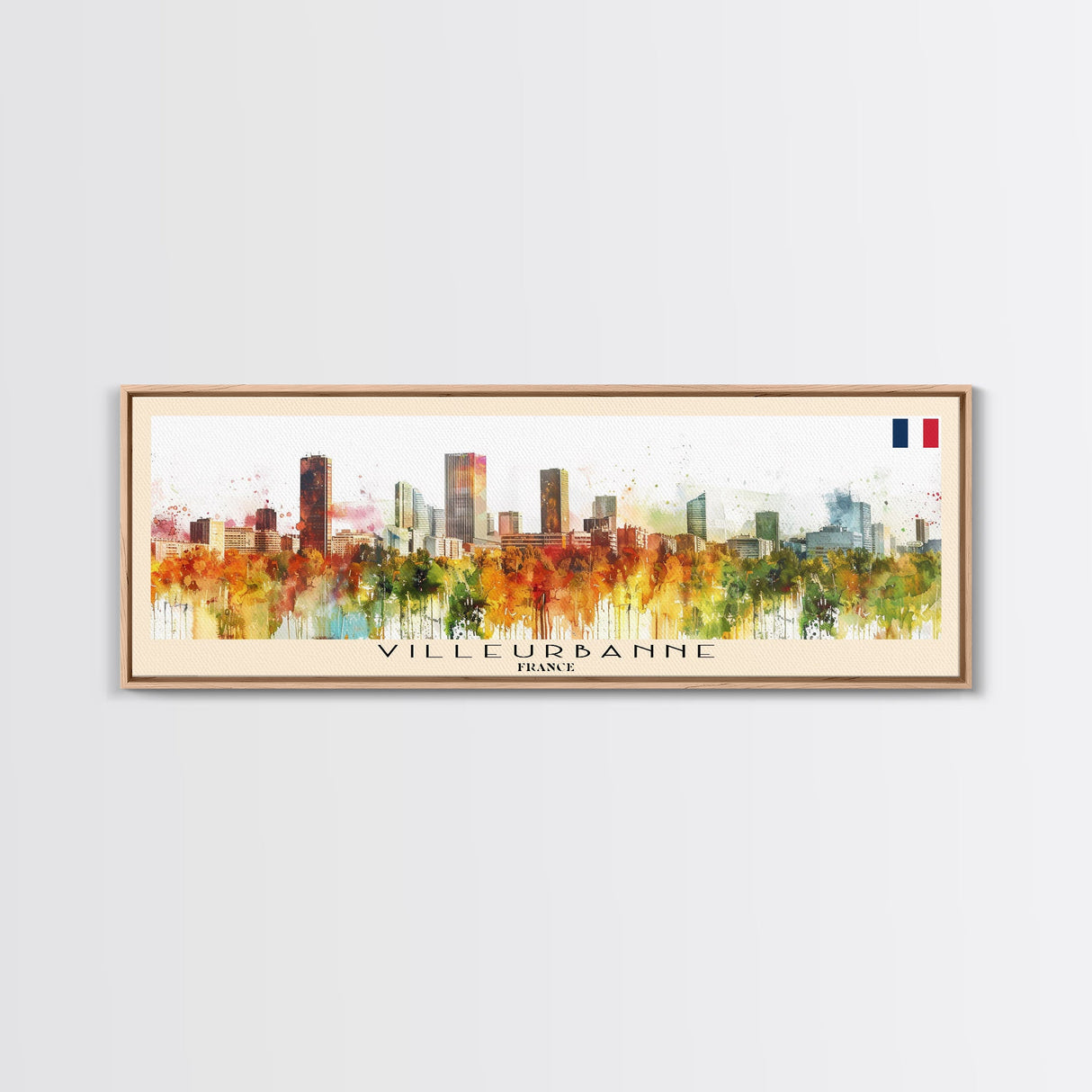 Villeurbanne France Panoramic Travel Poster, Framed Canvas Print or Metal Wall Art, Travel Art, Home Decor, Panoramic Painting, Midcentury Art