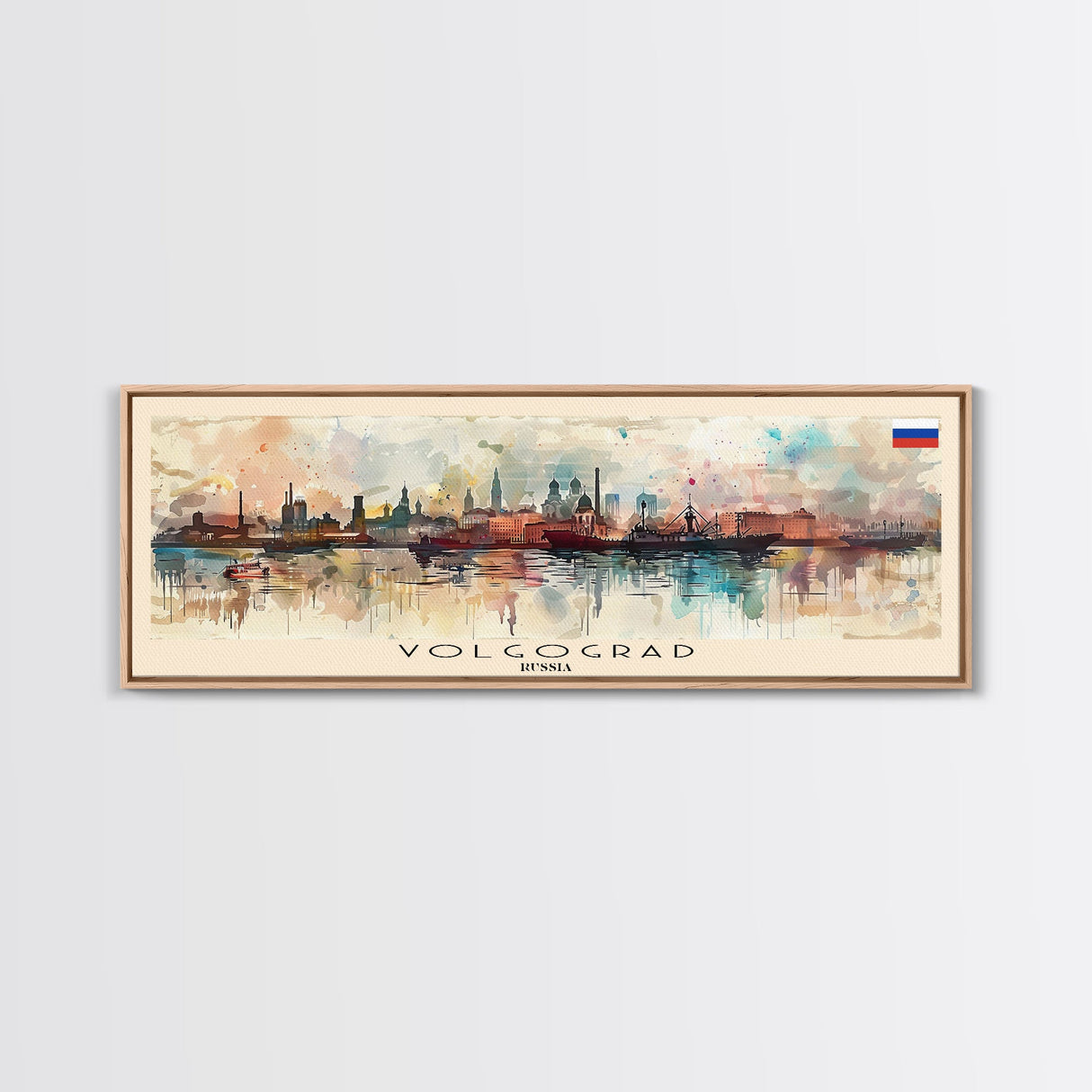 Volgograd Russia Panoramic Travel Poster, Framed Canvas Print or Metal Wall Art, Travel Art, Home Decor, Panoramic Painting, Midcentury Art