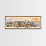 Zaporizhzhia Ukraine Panoramic Travel Poster, Framed Canvas Print or Metal Wall Art, Travel Art, Home Decor, Panoramic Painting, Midcentury Art