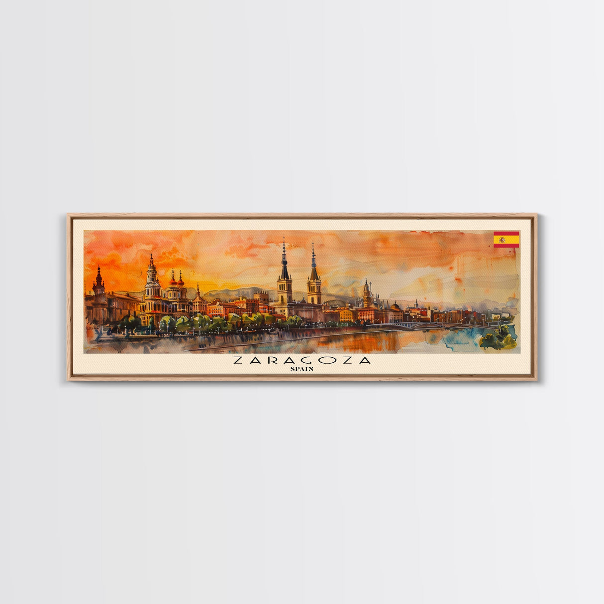 Zaragoza Spain Wall Art, Panoramic Travel Poster, Panoramic Framed Canvas Print, City Wall Art, Wall Hanging Home Decor, Travel Art