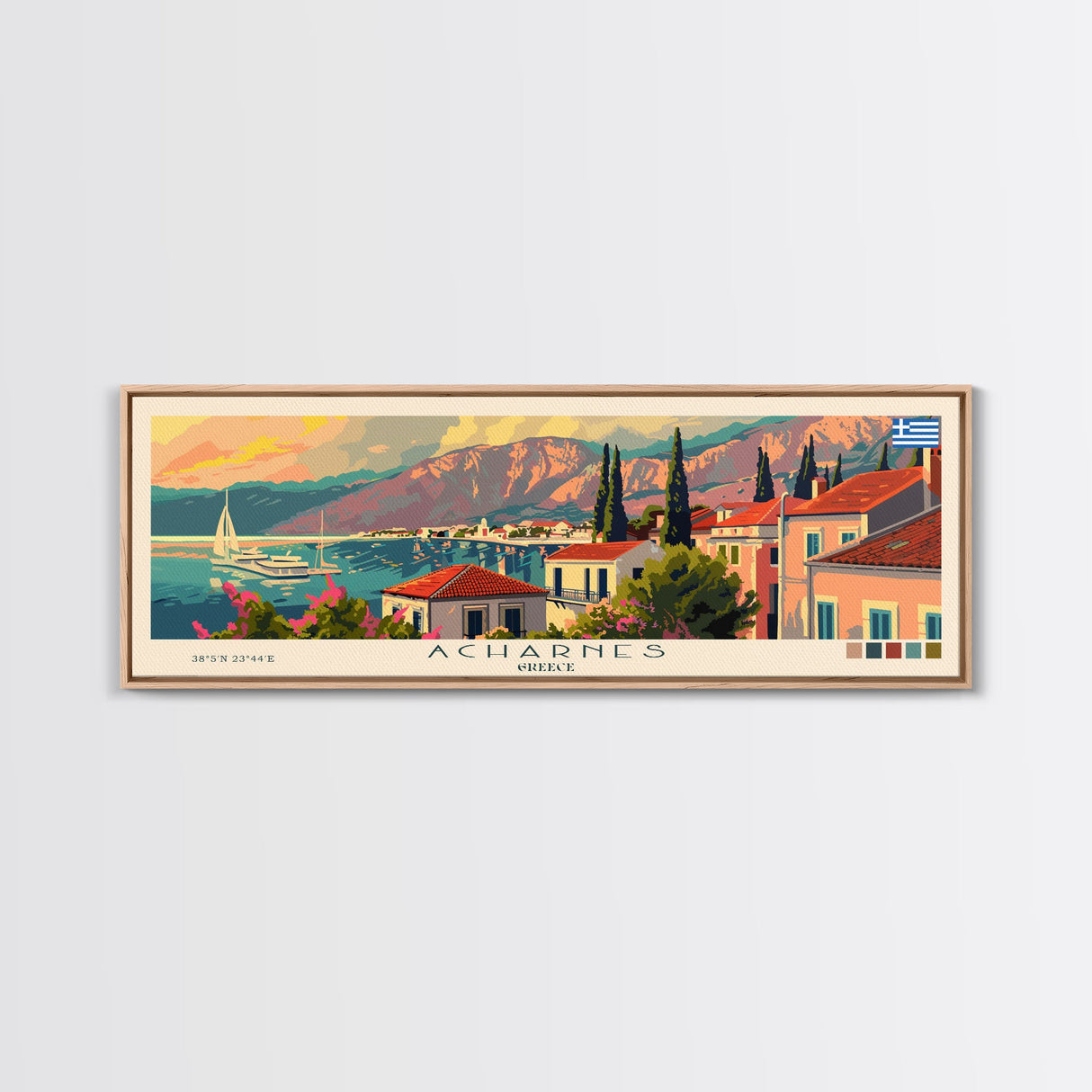 Acharnes Greece Travel Print Wall Art, Panoramic City Art, Travel Art, Wall Decor, Vacation Gift, Framed Canvas Print Or Metal Art