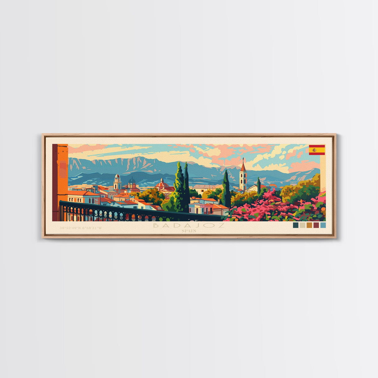 Badajoz Spain Wall Art, Panoramic Travel Poster, Panoramic Framed Canvas Print, City Wall Art, Wall Hanging Home Decor, Travel Art