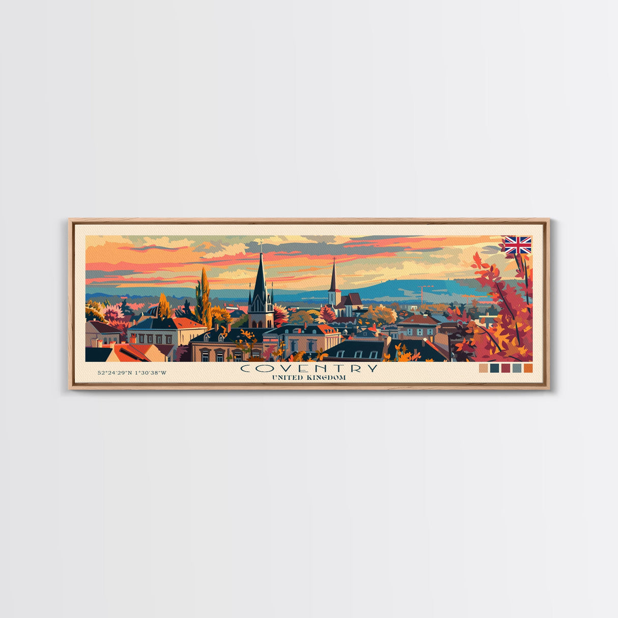 Coventry United Kingdom Wall Art, Panoramic Travel Poster, Panoramic Framed Canvas Print, City Wall Art, Wall Hanging Home Decor, Travel Art