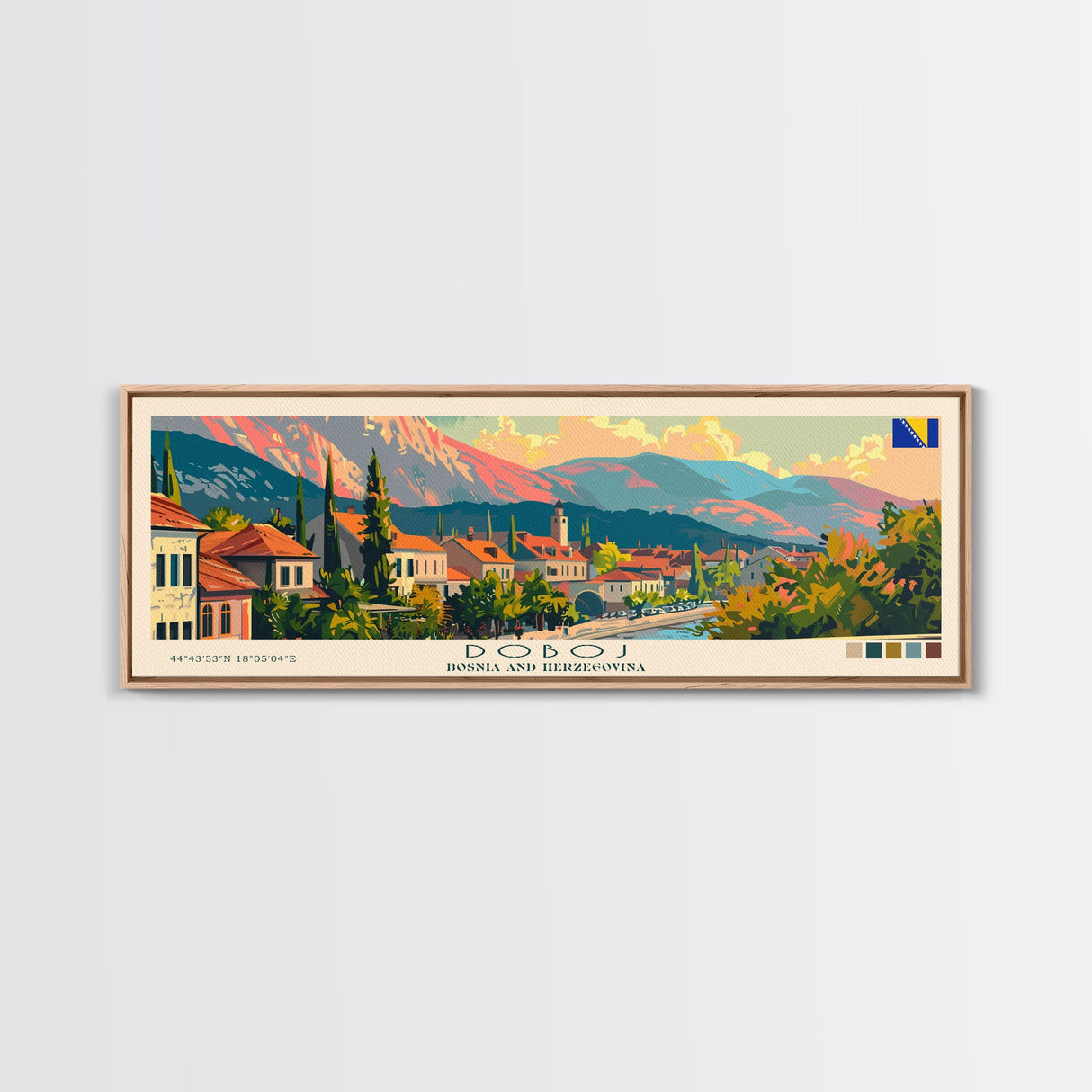 Doboj Bosnia Travel Print Wall Art, Panoramic City Art, Travel Art, Wall Decor, Vacation Gift, Framed Canvas Print Or Metal Art