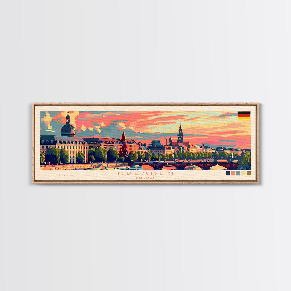 Dresde Germany Travel Art, City Art, Framed Canvas Print or Metal Wall Art, Europe Travel Poster, Panoramic Wall Art, Extra Wide Wall Art