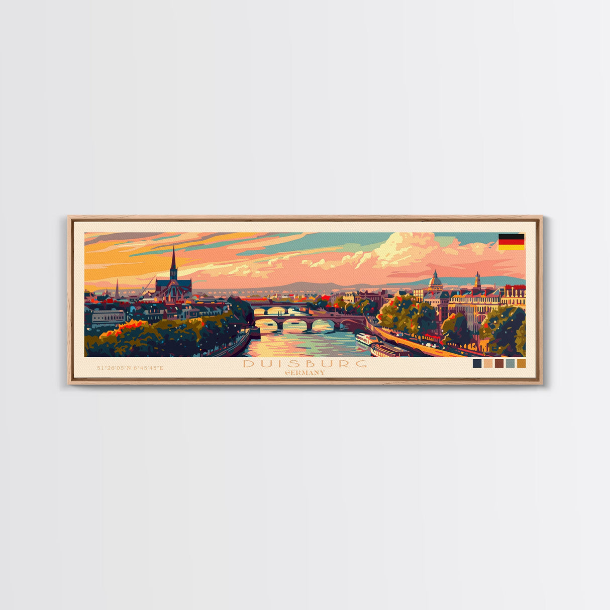 Duisburg Germany  Wall Art, Panoramic Travel Poster, Panoramic Framed Canvas Print, City Wall Art, Wall Hanging Home Decor, Travel Art