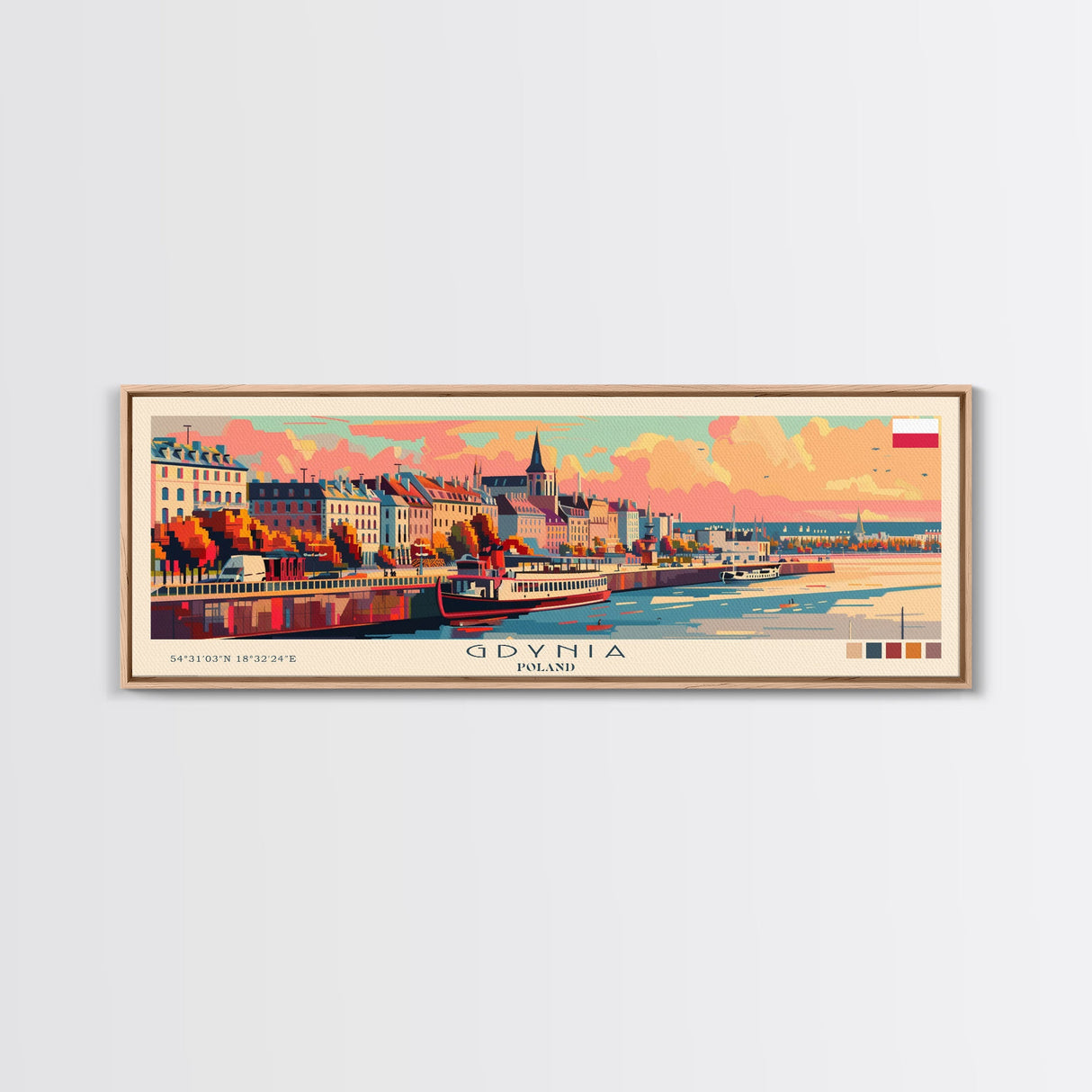 Gdynia Poland Travel Art, City Art, Framed Canvas Print or Metal Wall Art, Europe Travel Poster, Panoramic Wall Art, Extra Wide Wall Art