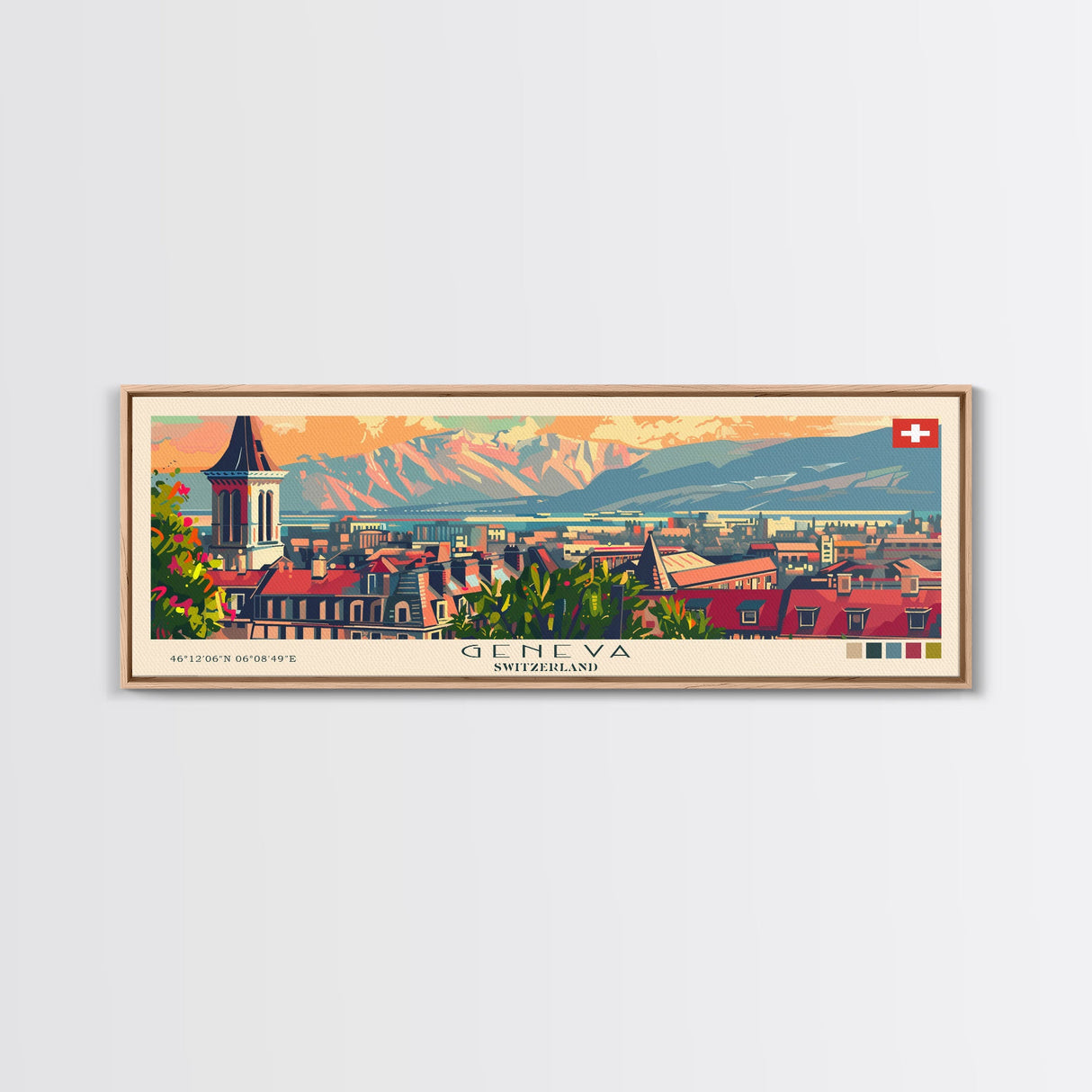 Geneva Switzerland Wall Art, Panoramic Travel Poster, Panoramic Framed Canvas Print, City Wall Art, Wall Hanging Home Decor, Travel Art