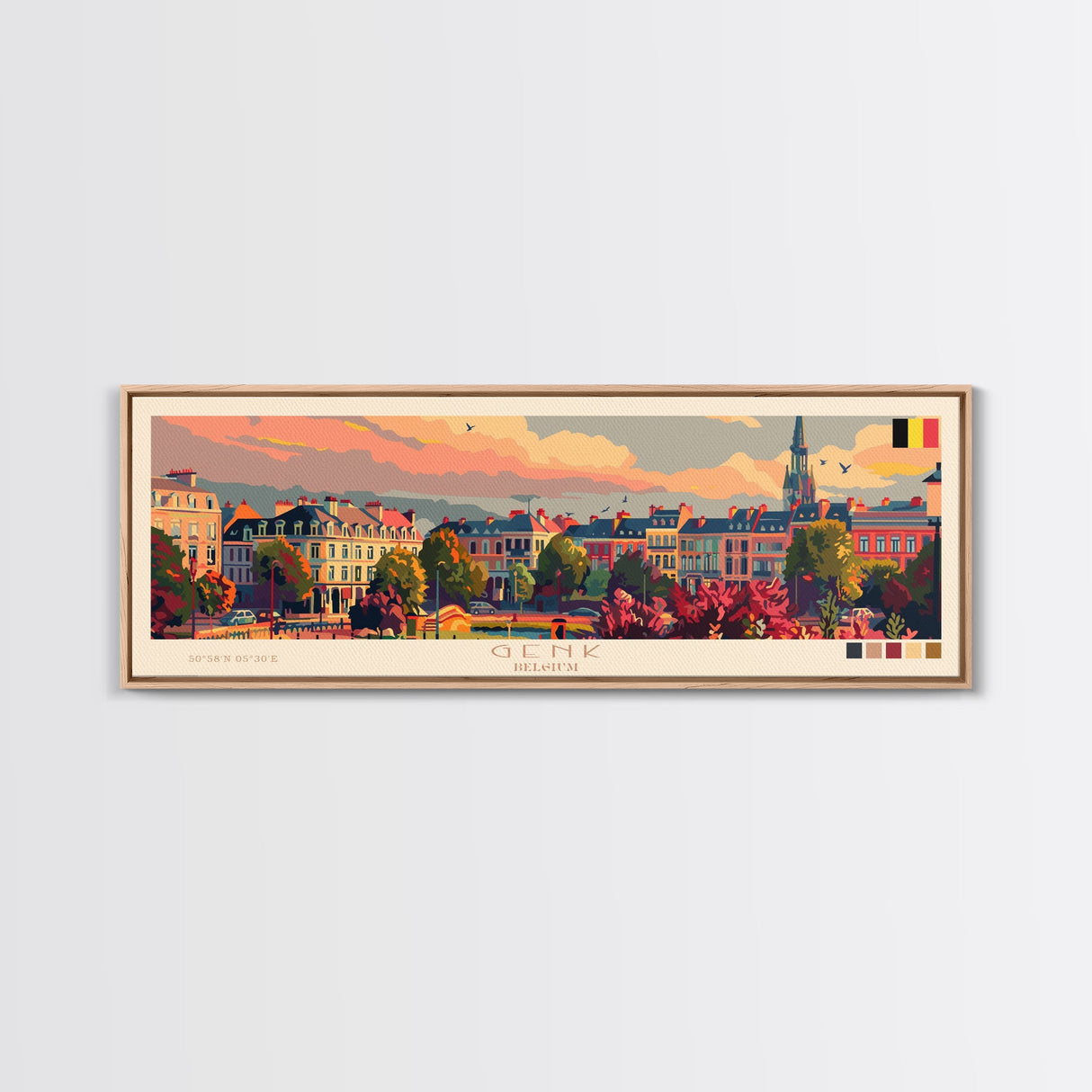 Genk Belgium Travel Print Wall Art, Panoramic City Art, Travel Art, Wall Decor, Vacation Gift, Framed Canvas Print Or Metal Art