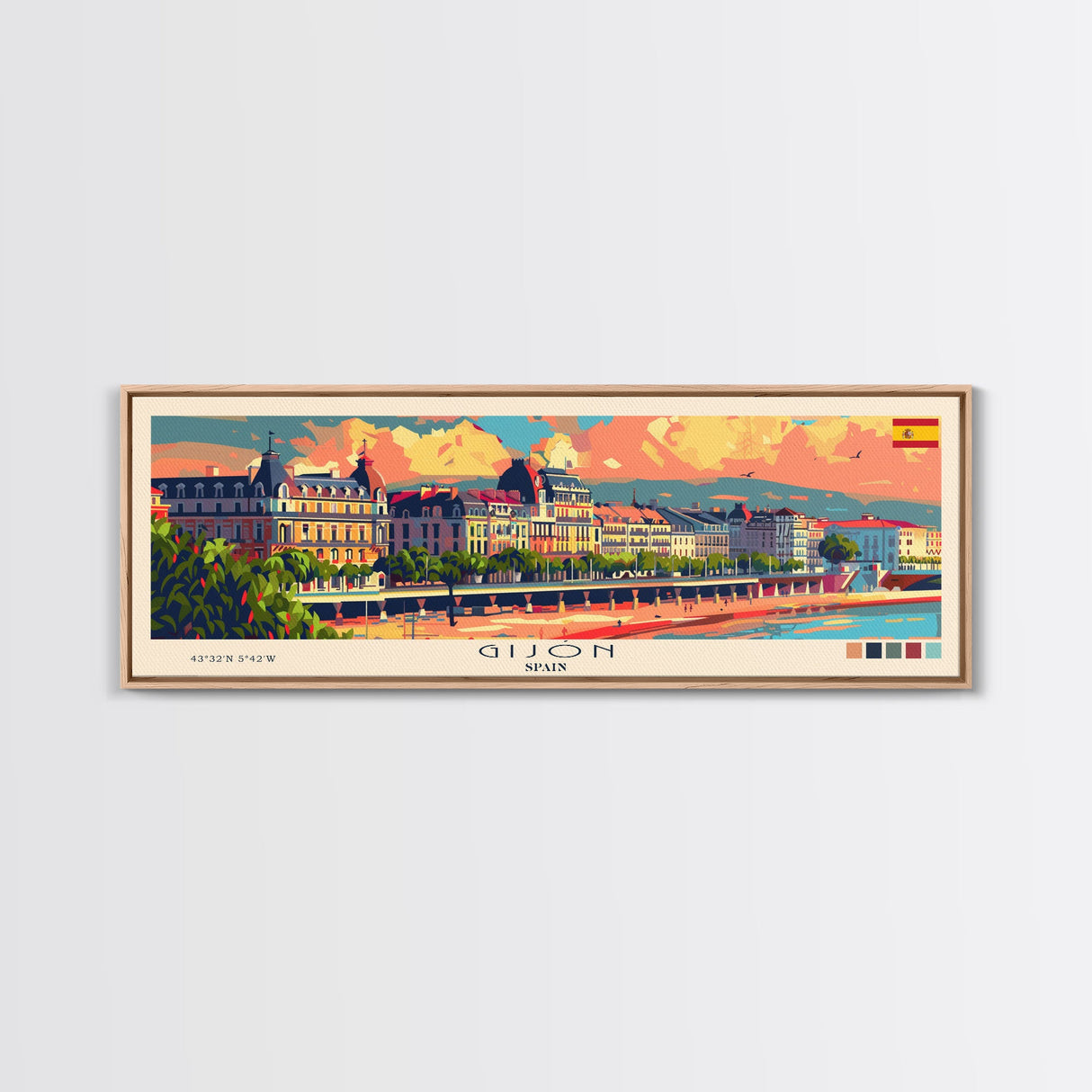 Gijón Spain Travel Print Wall Art, Panoramic City Art, Travel Art, Wall Decor, Vacation Gift, Framed Canvas Print Or Metal Art