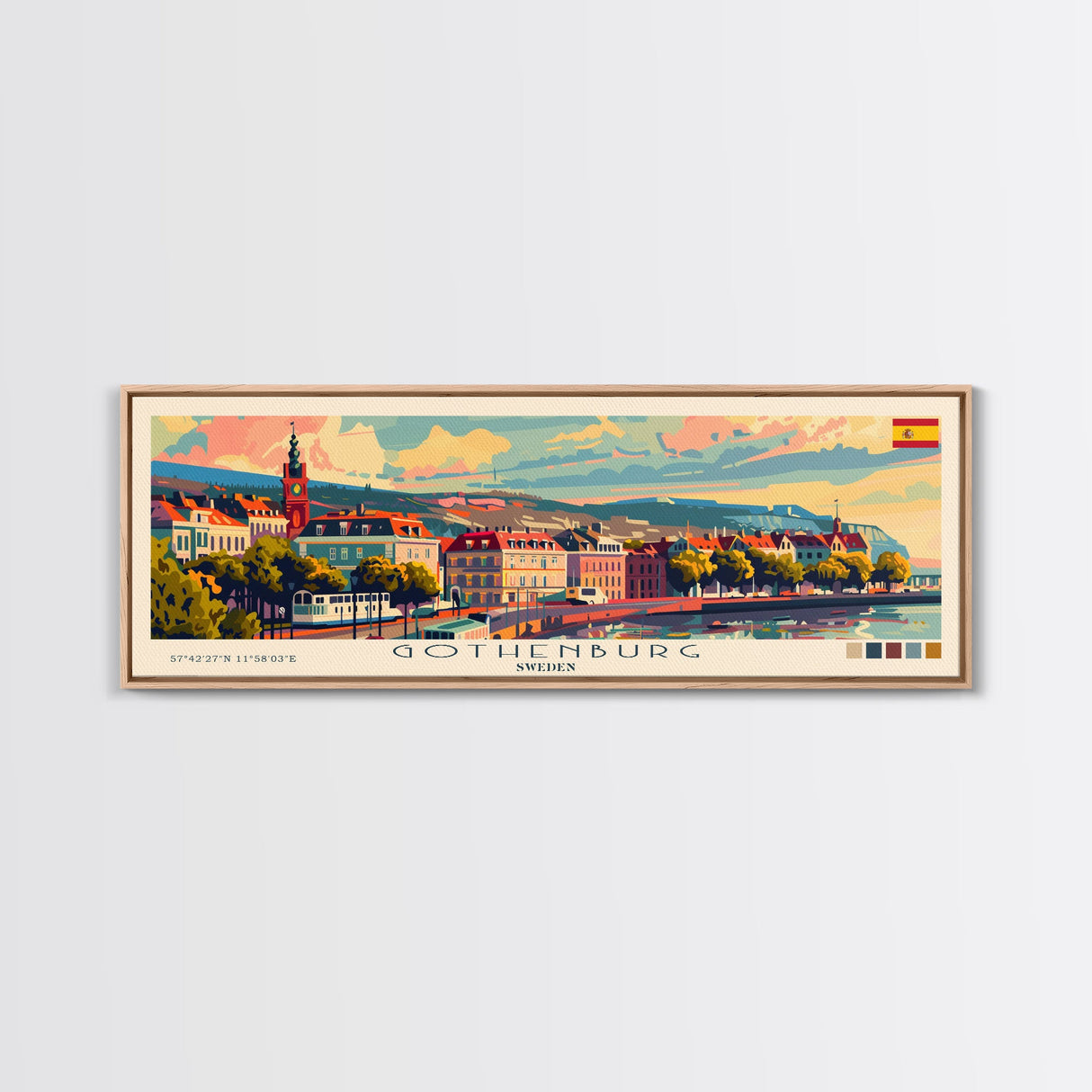 Gothenburg Sweden Travel Art, City Art, Framed Canvas Print or Metal Wall Art, Europe Travel Poster, Panoramic Wall Art, Extra Wide Wall Art