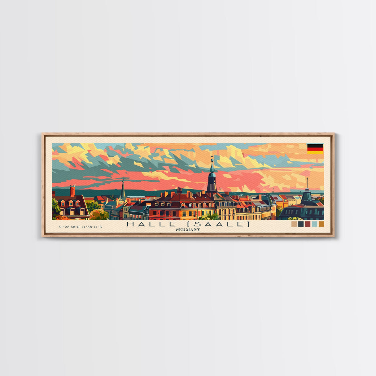 Halle Saale Germany Wall Art, Panoramic Travel Poster, Panoramic Framed Canvas Print, City Wall Art, Wall Hanging Home Decor, Travel Art