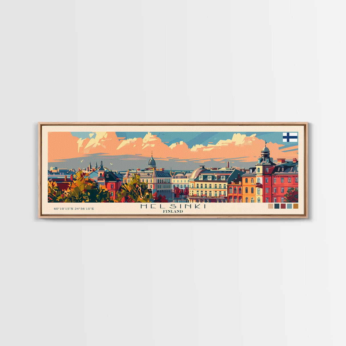 Helsinki Finland Travel Art, City Art, Framed Canvas Print or Metal Wall Art, Europe Travel Poster, Panoramic Wall Art, Extra Wide Wall Art