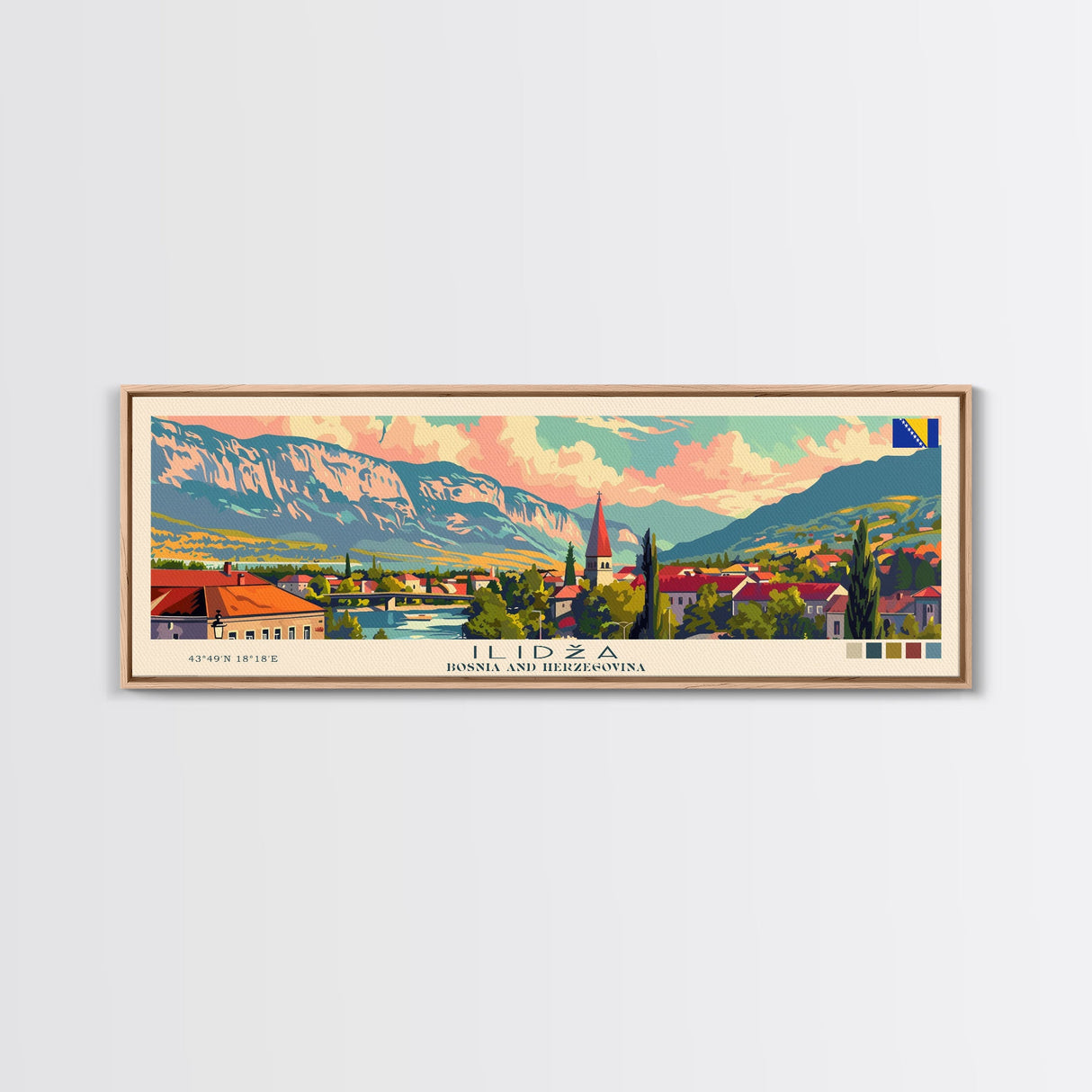 Ilida Bosnia Travel Art, City Art, Framed Canvas Print or Metal Wall Art, Europe Travel Poster, Panoramic Wall Art, Extra Wide Wall Art