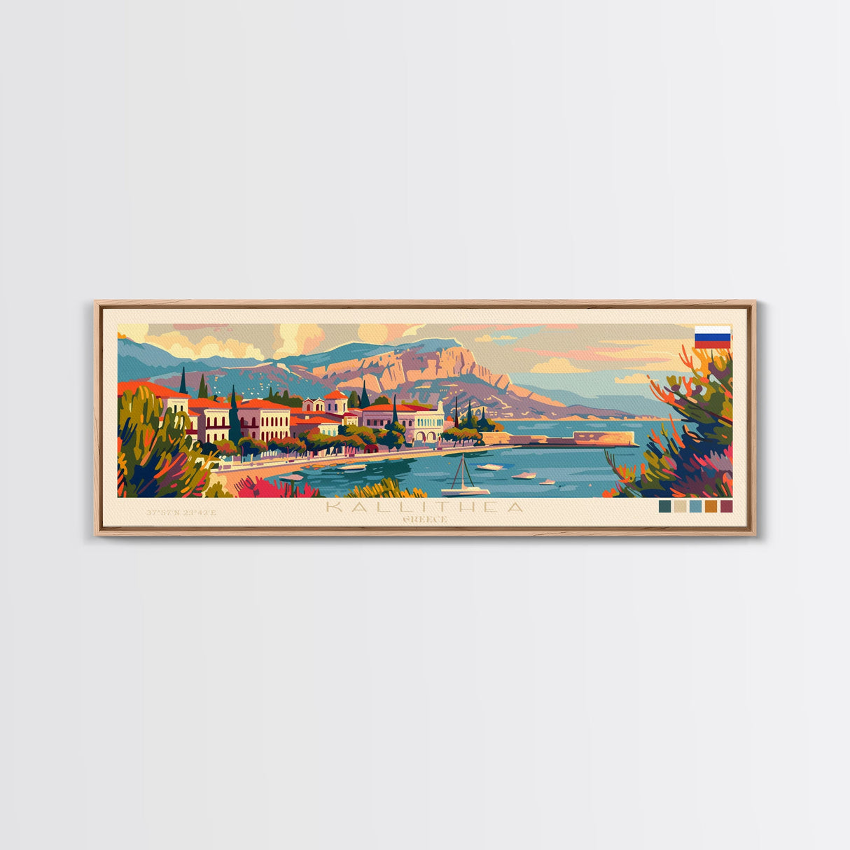 Kallithea Greece Travel Art, City Art, Framed Canvas Print or Metal Wall Art, Europe Travel Poster, Panoramic Wall Art, Extra Wide Wall Art