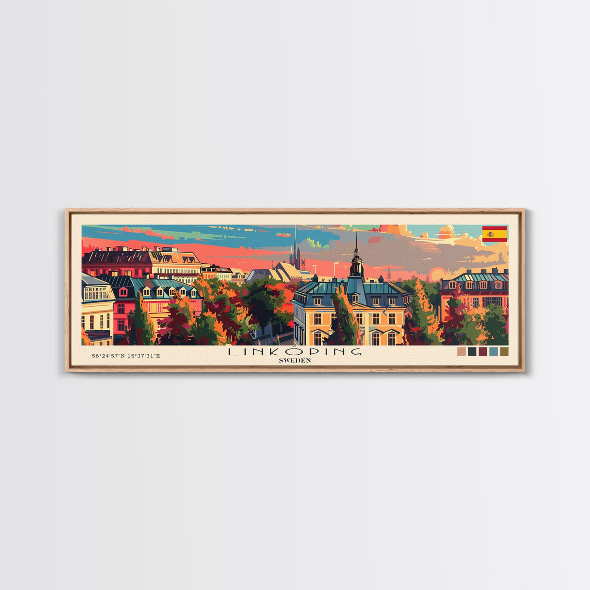 Linkoping Sweden Travel Art, City Art, Framed Canvas Print or Metal Wall Art, Europe Travel Poster, Panoramic Wall Art, Extra Wide Wall Art