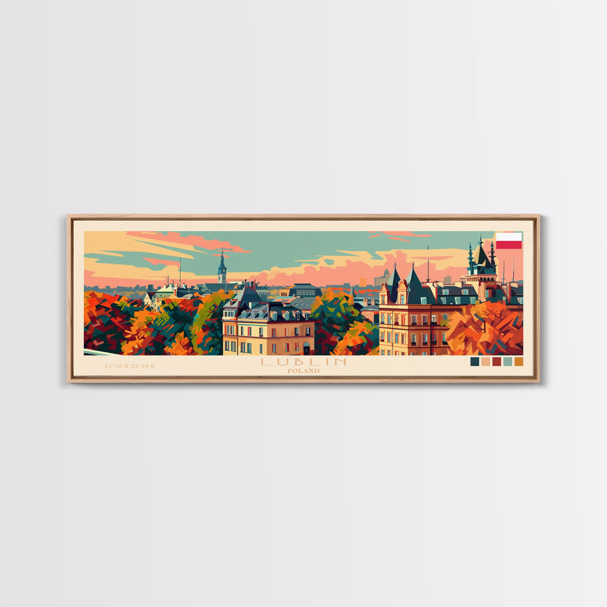 Lublin Poland Travel Print Wall Art, Panoramic City Art, Travel Art, Wall Decor, Vacation Gift, Framed Canvas Print Or Metal Art