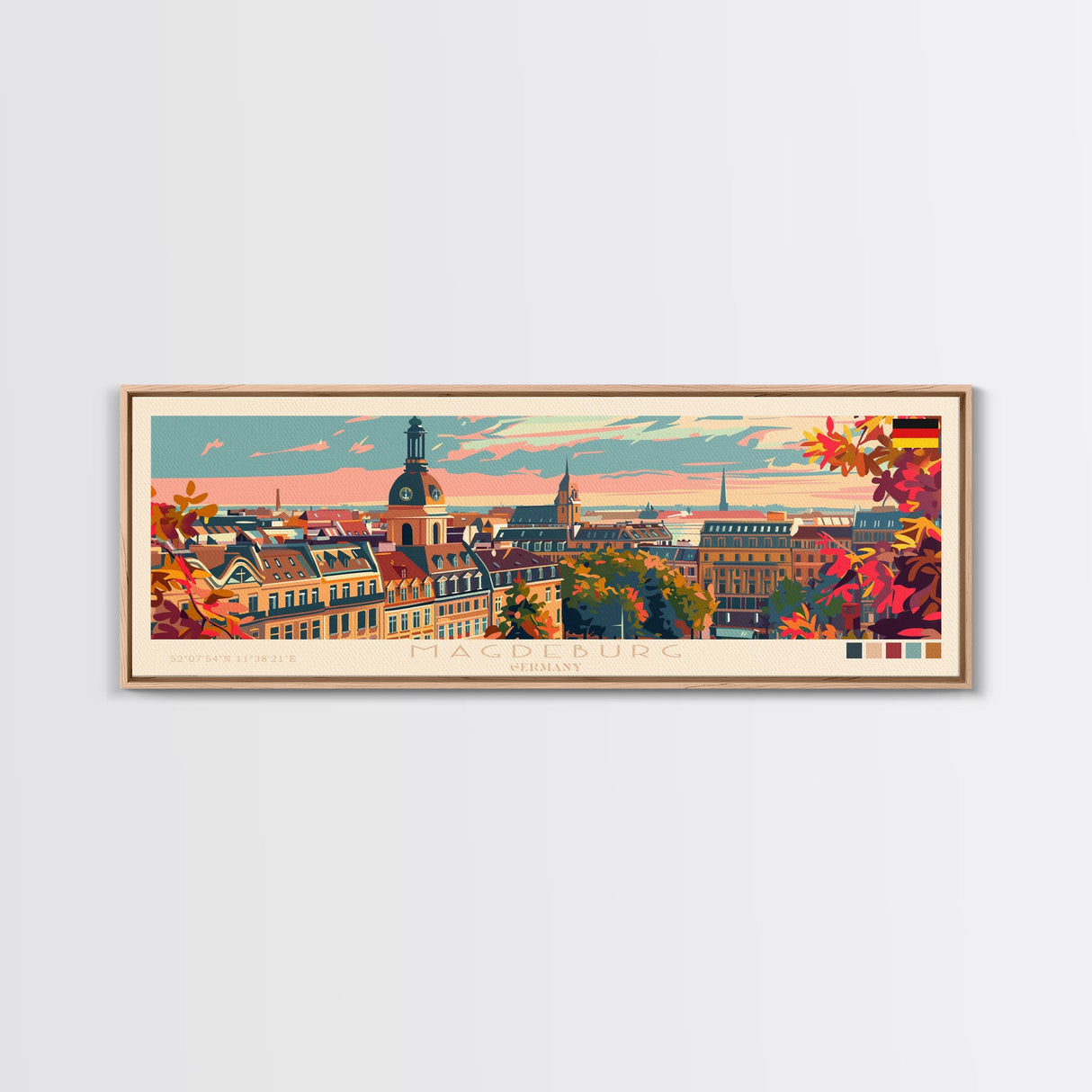 Magdeburg Germany Wall Art, Panoramic Travel Poster, Panoramic Framed Canvas Print, City Wall Art, Wall Hanging Home Decor, Travel Art