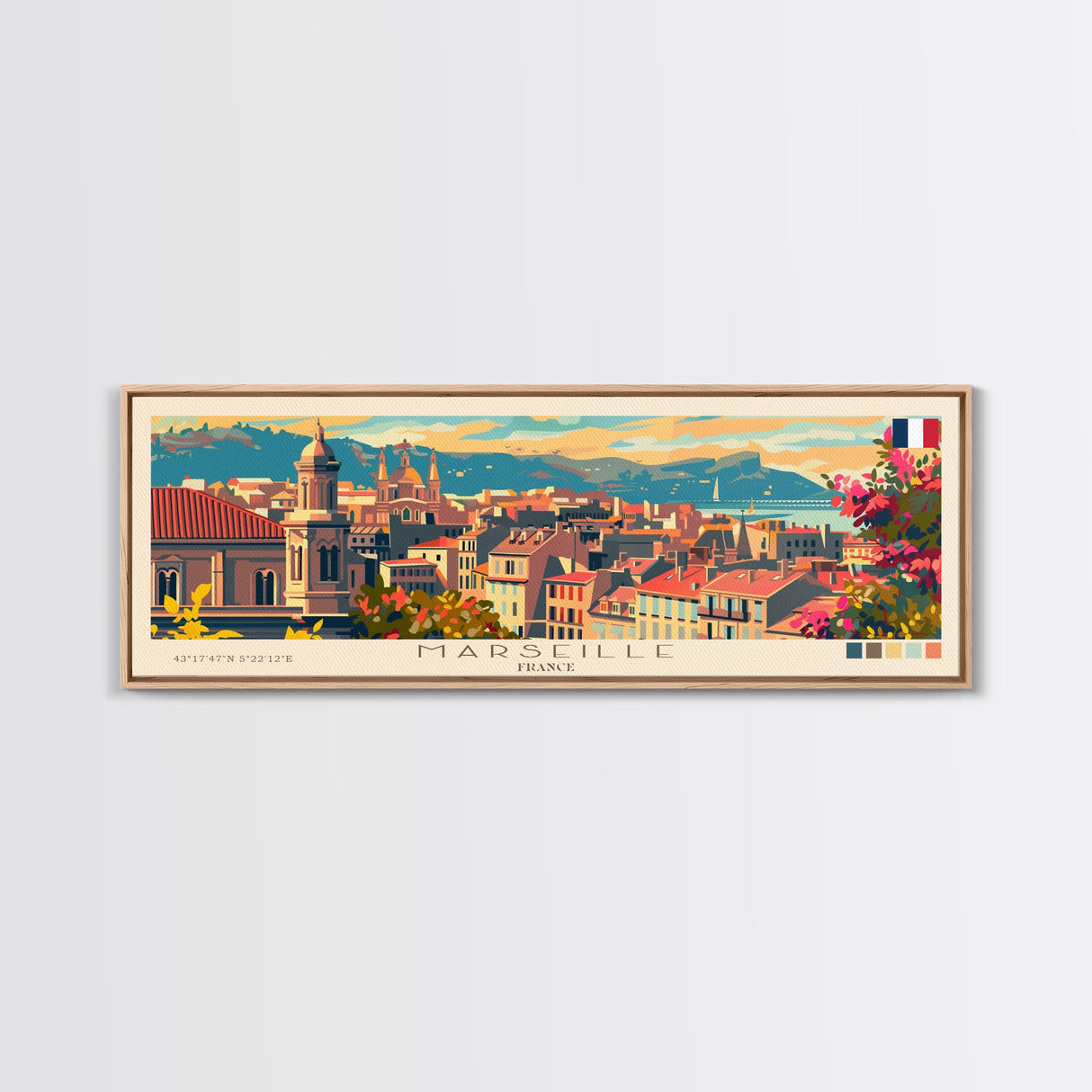 Marseille France Travel Print Wall Art, Panoramic City Art, Travel Art, Wall Decor, Vacation Gift, Framed Canvas Print Or Metal Art