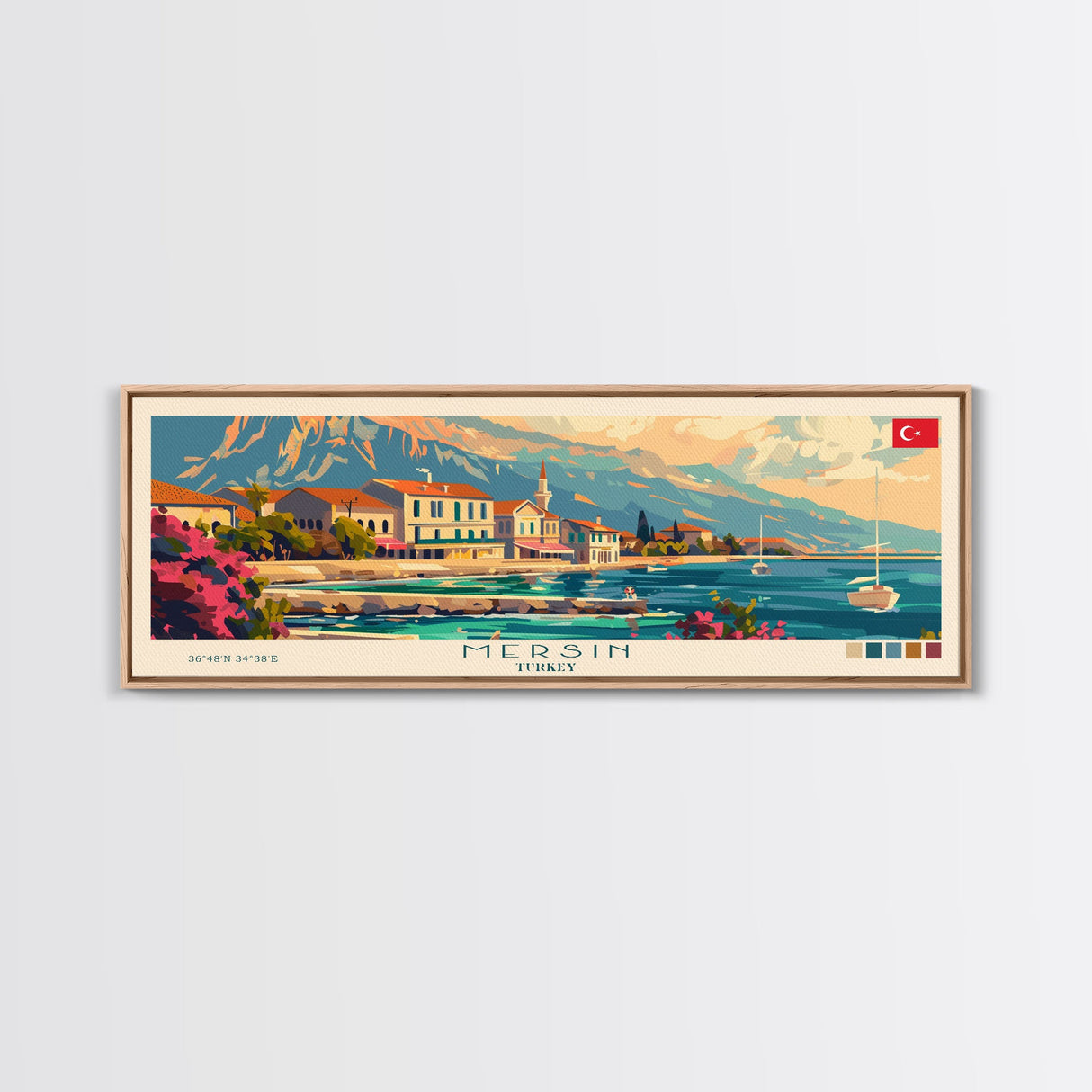 Mersin Turkey Wall Art, Panoramic Travel Poster, Panoramic Framed Canvas Print, City Wall Art, Wall Hanging Home Decor, Travel Art