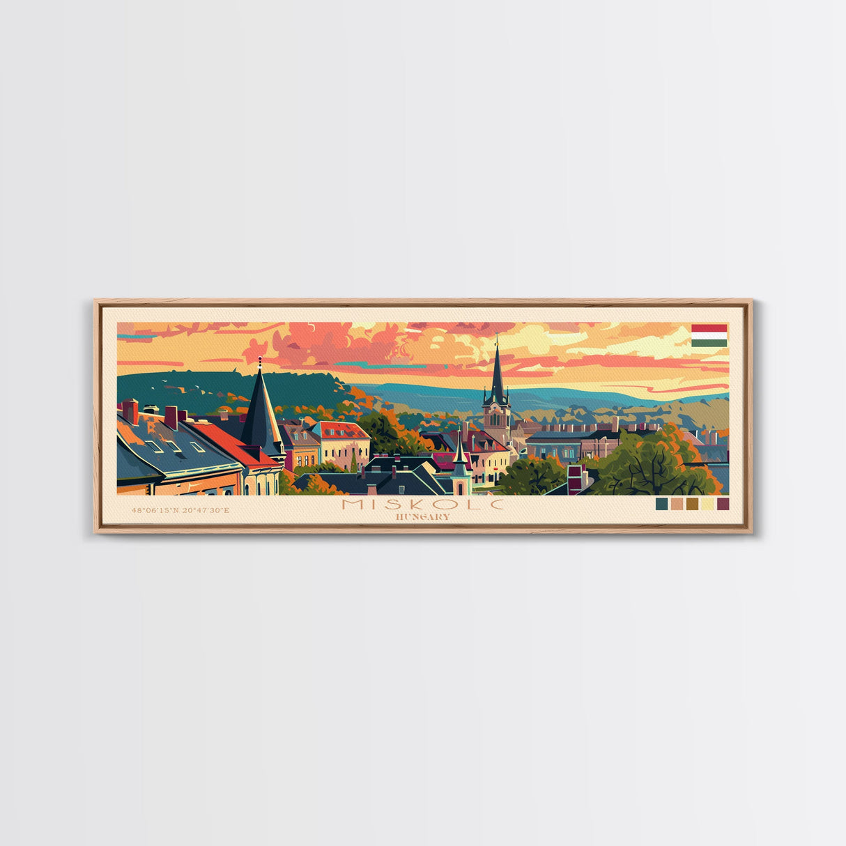 Miskolc Hungary Wall Art, Panoramic Travel Poster, Panoramic Framed Canvas Print, City Wall Art, Wall Hanging Home Decor, Travel Art