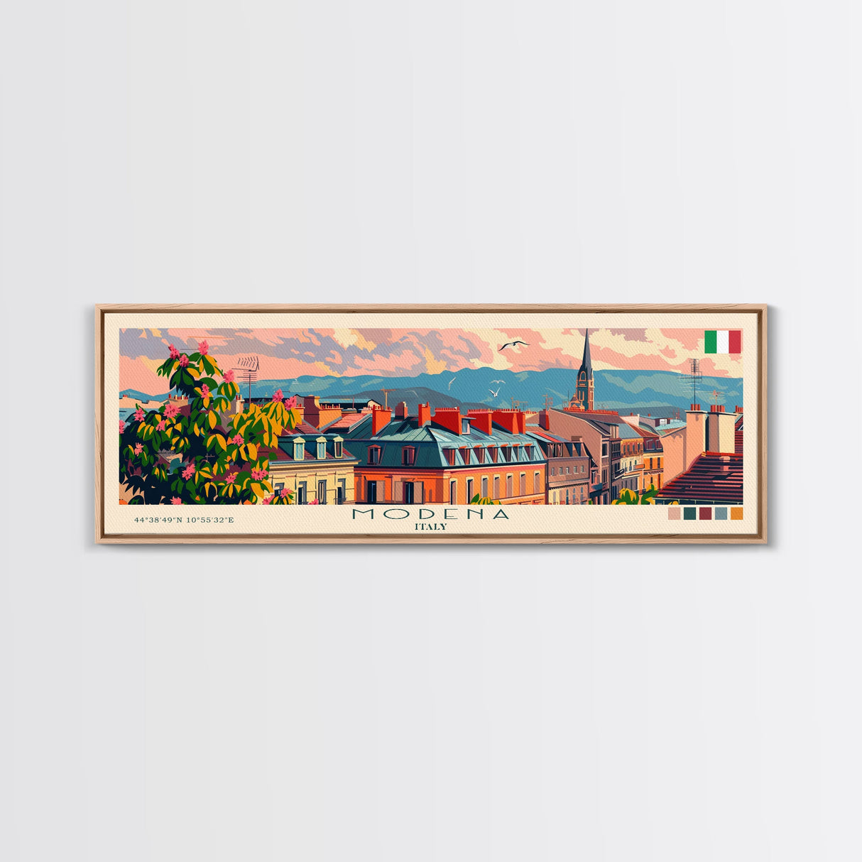 Modena Italy Travel Print Wall Art, Panoramic City Art, Travel Art, Wall Decor, Vacation Gift, Framed Canvas Print Or Metal Art