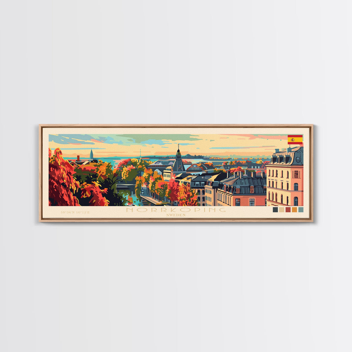 Norrkoping Sweden Travel Print Wall Art, Panoramic City Art, Travel Art, Wall Decor, Vacation Gift, Framed Canvas Print Or Metal Art