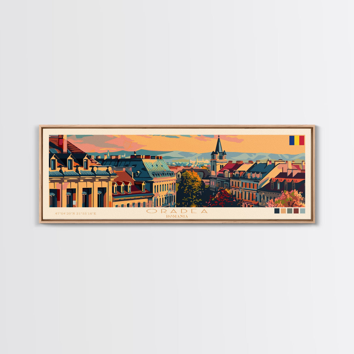 Oradea Romania Travel Print Wall Art, Panoramic City Art, Travel Art, Wall Decor, Vacation Gift, Framed Canvas Print Or Metal Art