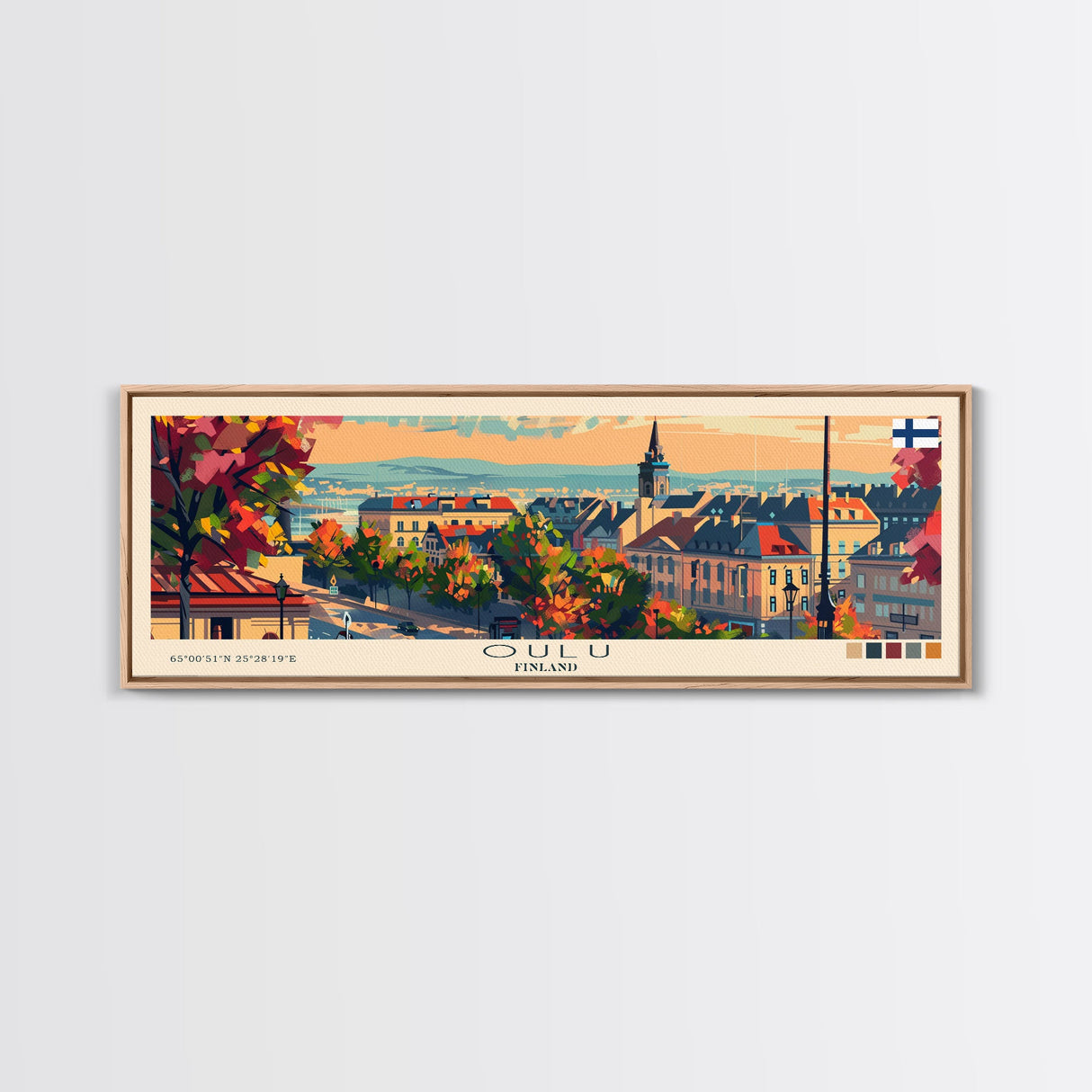 Oulu Finland Travel Print Wall Art, Panoramic City Art, Travel Art, Wall Decor, Vacation Gift, Framed Canvas Print Or Metal Art