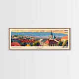 Pécs Hungary Panoramic Travel Poster, Framed Canvas Print or Metal Wall Art, Travel Art, Home Decor, Panoramic Painting, Midcentury Art