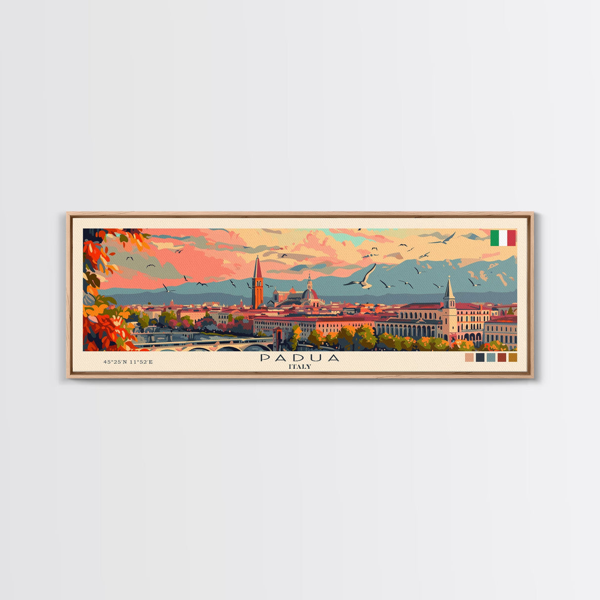 Padua Italy Wall Art, Panoramic Travel Poster, Panoramic Framed Canvas Print, City Wall Art, Wall Hanging Home Decor, Travel Art