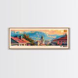 Pamplona Spain Panoramic Travel Poster, Framed Canvas Print or Metal Wall Art, Travel Art, Home Decor, Panoramic Painting, Midcentury Art