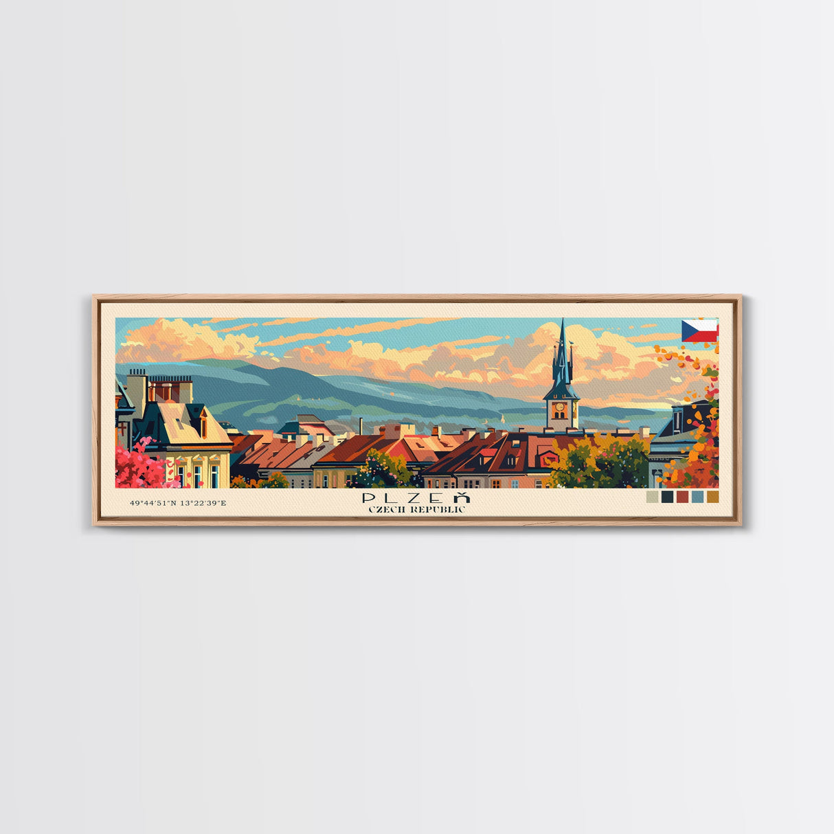 Plzen Czech Republic Wall Art, Panoramic Travel Poster, Panoramic Framed Canvas Print, City Wall Art, Wall Hanging Home Decor, Travel Art