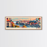 Porto Portugal Panoramic Travel Poster, Framed Canvas Print or Metal Wall Art, Travel Art, Home Decor, Panoramic Painting, Midcentury Art