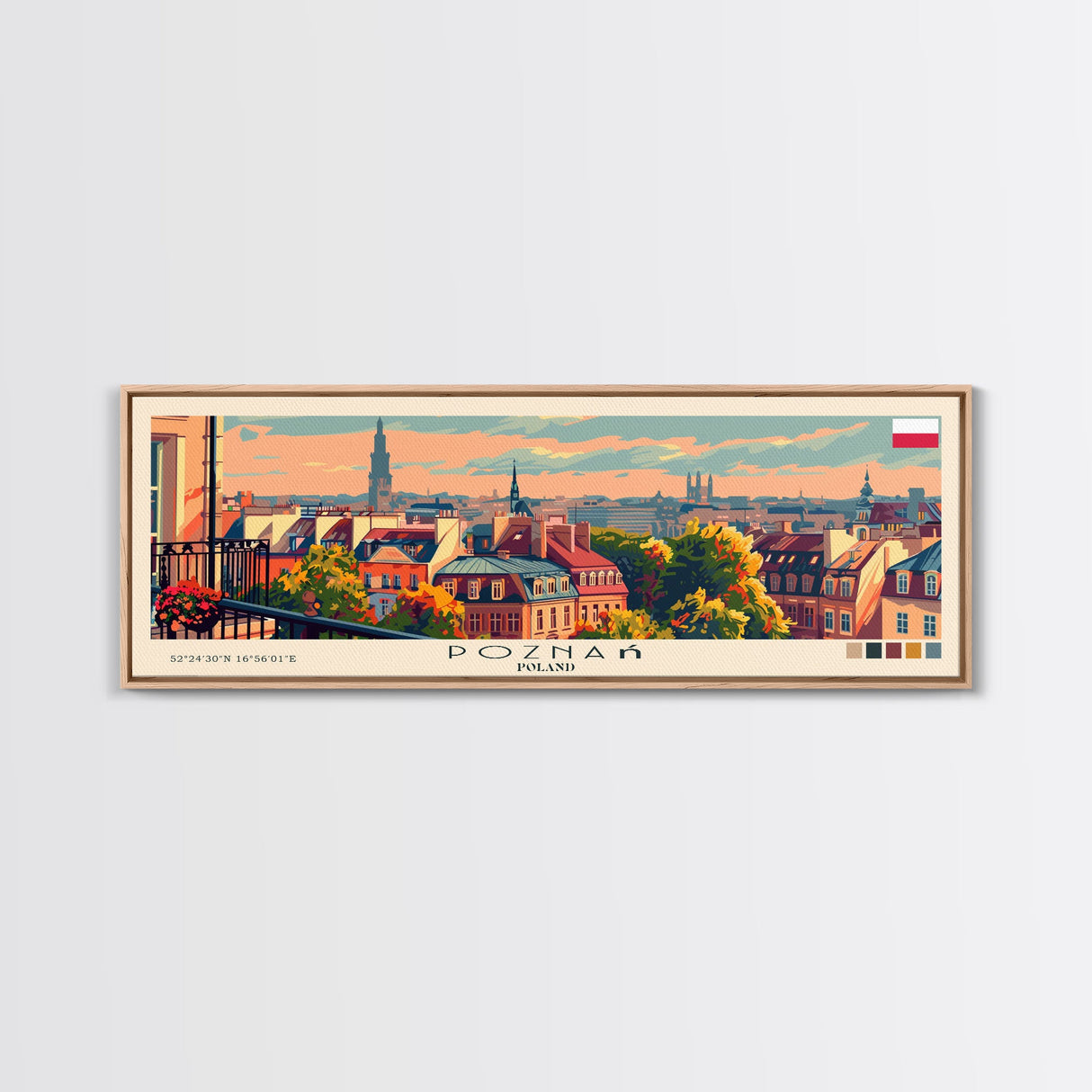 Pozna Poland Travel Art, City Art, Framed Canvas Print or Metal Wall Art, Europe Travel Poster, Panoramic Wall Art, Extra Wide Wall Art