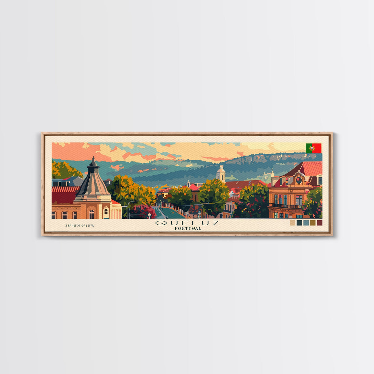 Queluz Portugal Wall Art, Panoramic Travel Poster, Panoramic Framed Canvas Print, City Wall Art, Wall Hanging Home Decor, Travel Art