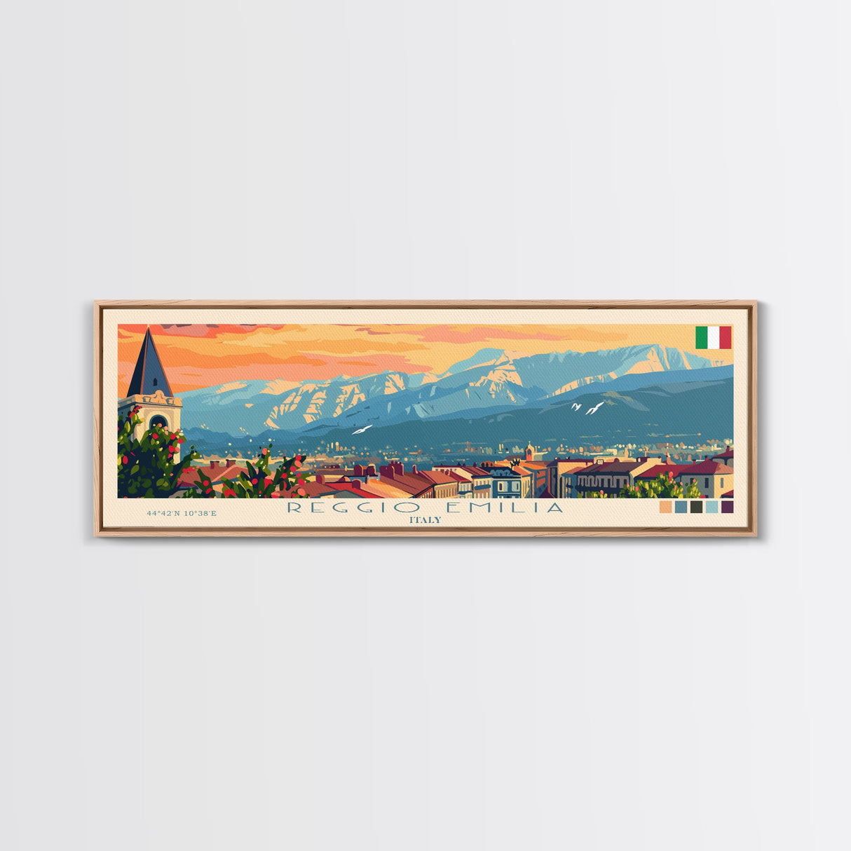 Reggio Emilia Travel Print Wall Art, Panoramic City Art, Travel Art, Wall Decor, Vacation Gift, Framed Canvas Print Or Metal Art