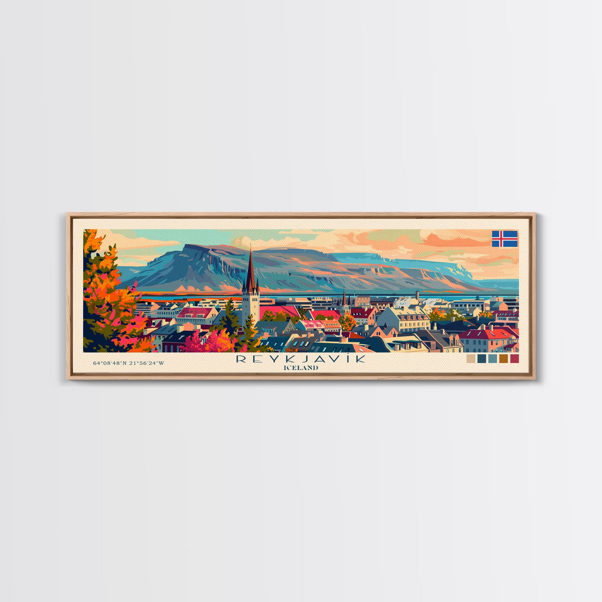 Reykjavik Iceland Wall Art, Panoramic Travel Poster, Panoramic Framed Canvas Print, City Wall Art, Wall Hanging Home Decor, Travel Art