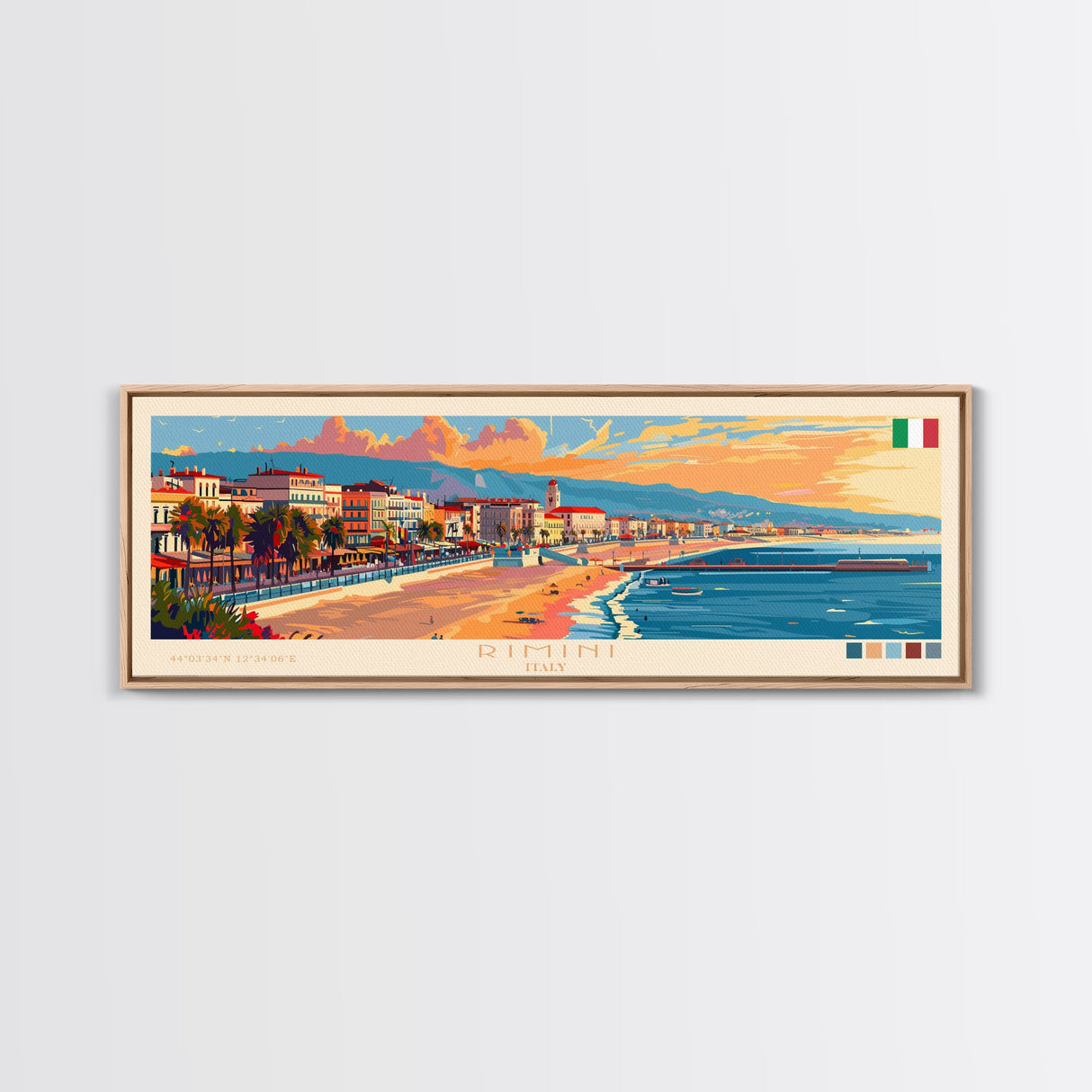 Rimini Italy Travel Art, City Art, Framed Canvas Print or Metal Wall Art, Europe Travel Poster, Panoramic Wall Art, Extra Wide Wall Art